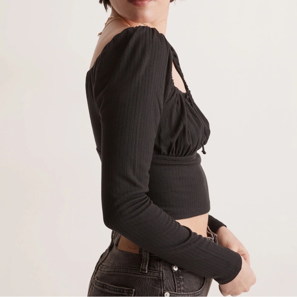 Madewell Black Ribbed Stretch Basic Square-Neck L… - image 3